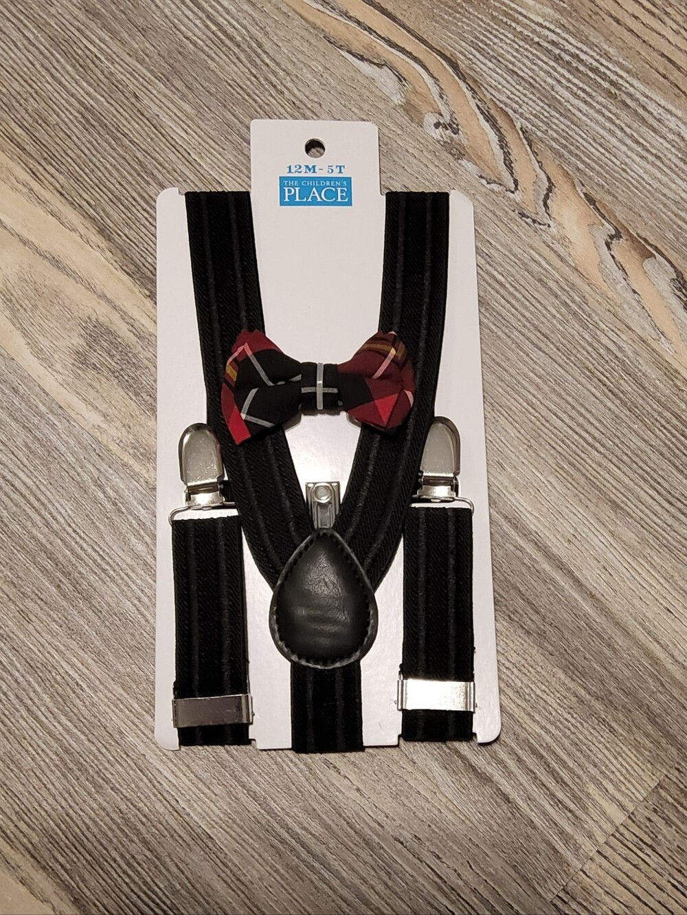* The Children's Place Black Suspenders with Red Plaid Bow Tie Set
